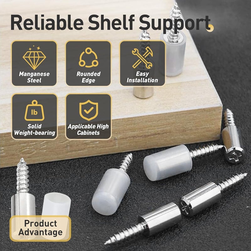 Iffitya 70 Pcs Self Tapping Screws Cabinet Laminate Support, Shelf Pins with Non-Slip Sleeve, Cabinet Shelf Pegs for Kitchen Utensils, Bookcases and Wardrobes, Fixed Support Self - Tapping Cross Screw - Image 3